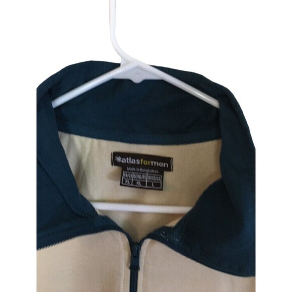 Atlas For Men Shirt Men's Size Large Beige Logo Collar Zip Long Sleeve - Picture 3 of 7